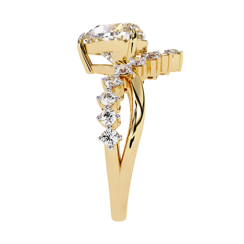 Heart Cut Diamond Halo Gold Engagement Ring with Floral Side Accent | Romantic Bridal Promise Ring