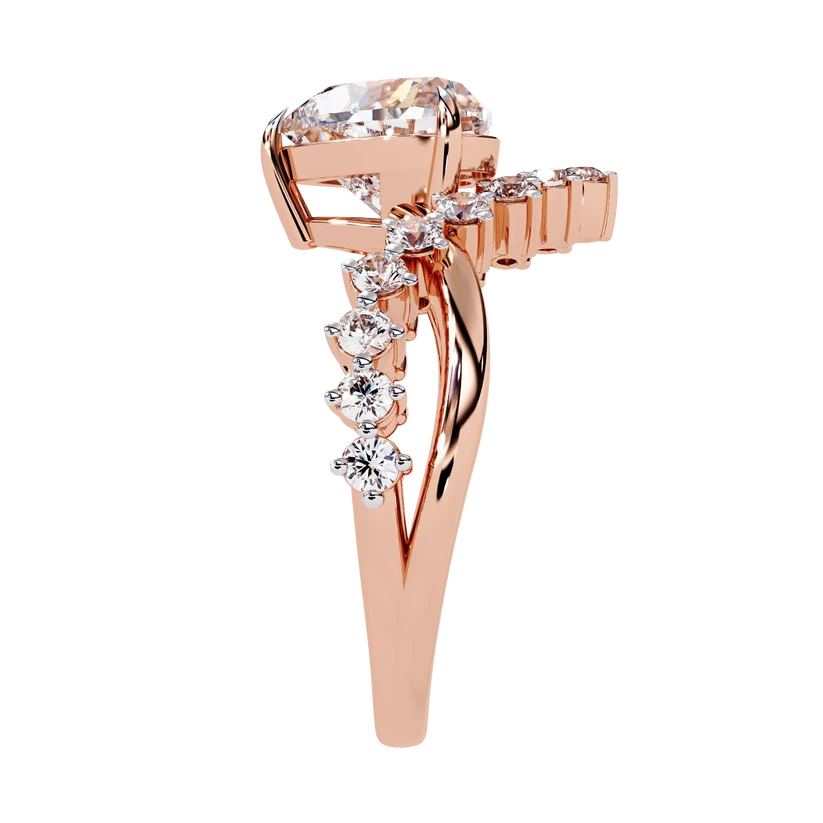 Heart Cut Diamond Halo Gold Engagement Ring with Floral Side Accent | Romantic Bridal Promise Ring