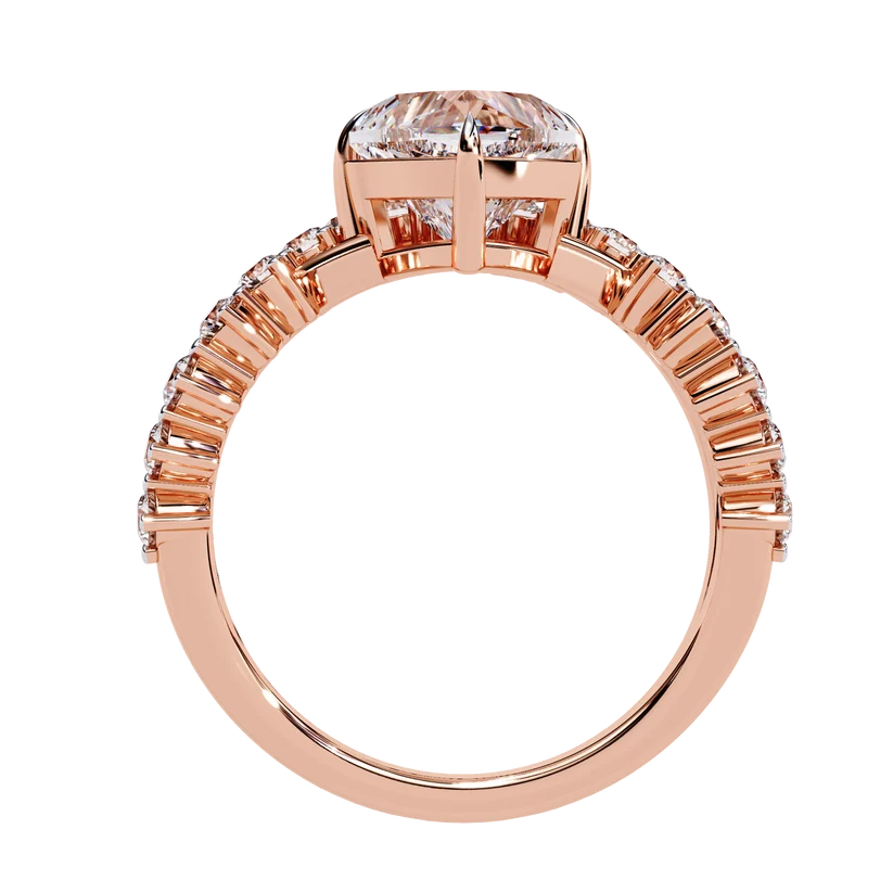 Heart Cut Diamond Halo Gold Engagement Ring with Floral Side Accent | Romantic Bridal Promise Ring