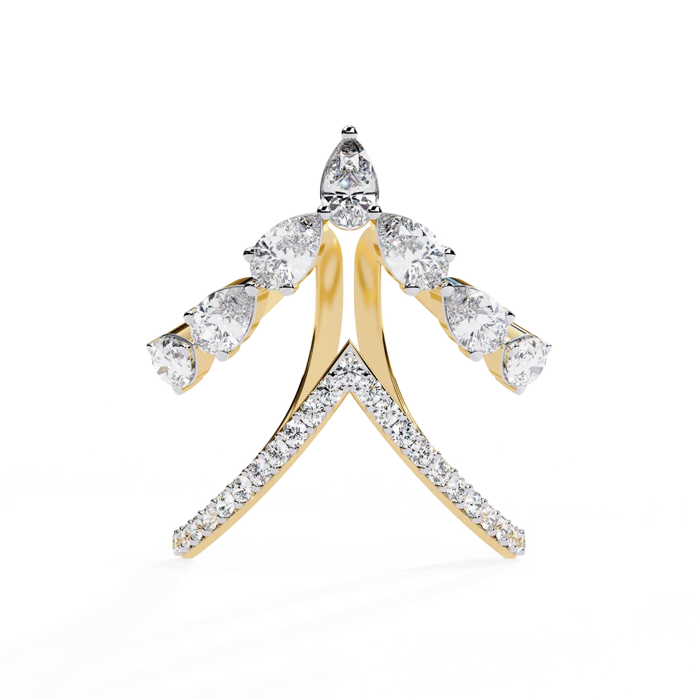 Chevron Diamond Ring Enhancer Guard in Solid Gold | Double V Wedding Ring Jacket