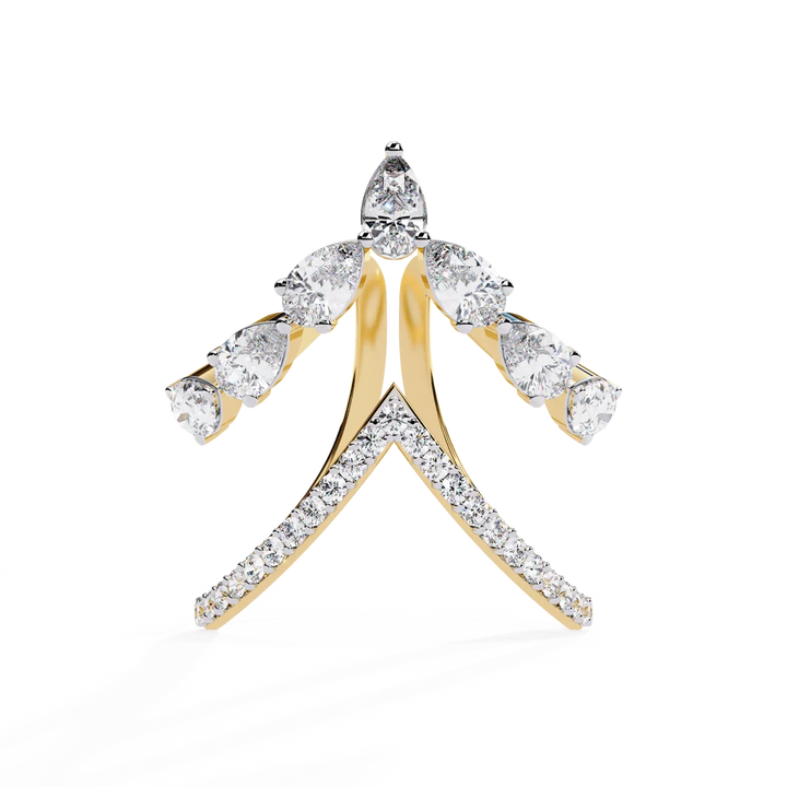 Chevron Diamond Ring Enhancer Guard in Solid Gold | Double V Wedding Ring Jacket