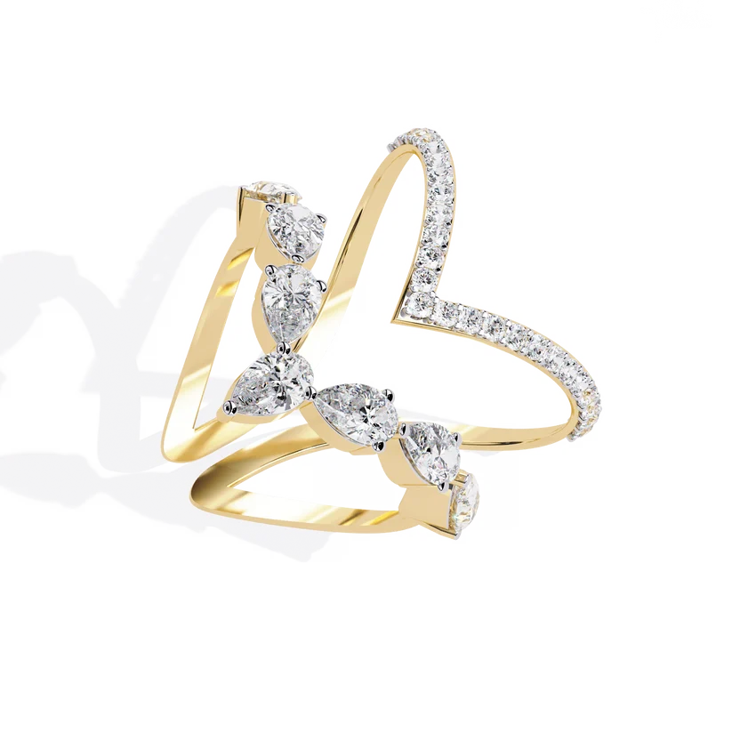 Chevron Diamond Ring Enhancer Guard in Solid Gold | Double V Wedding Ring Jacket