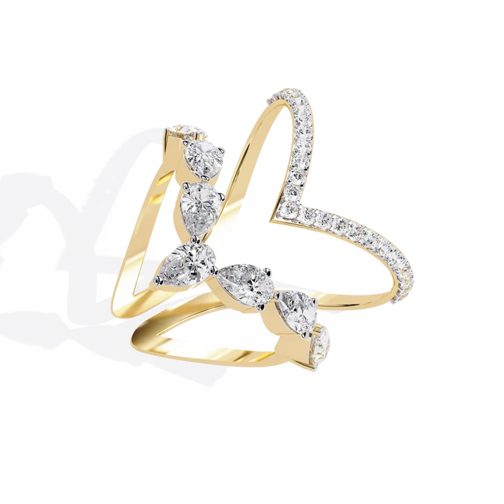 Chevron Diamond Ring Enhancer Guard in Solid Gold | Double V Wedding Ring Jacket