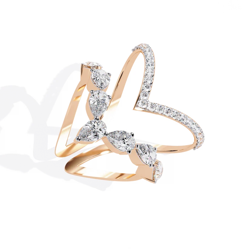 Chevron Diamond Ring Enhancer Guard in Solid Gold | Double V Wedding Ring Jacket