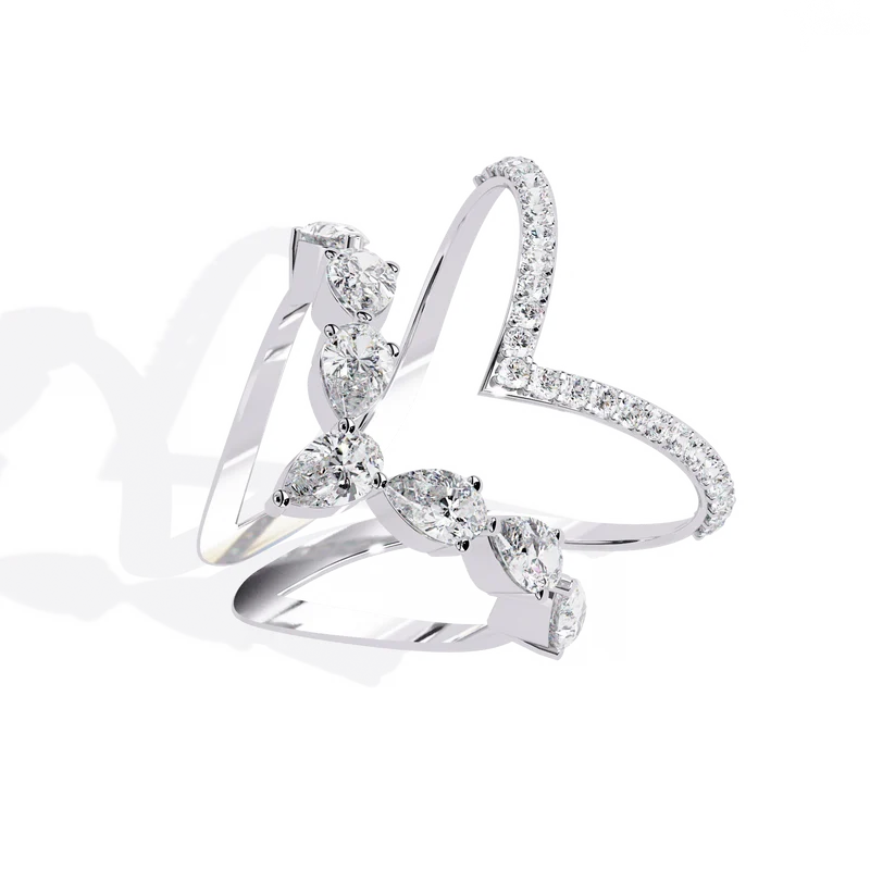 Chevron Diamond Ring Enhancer Guard in Solid Gold | Double V Wedding Ring Jacket