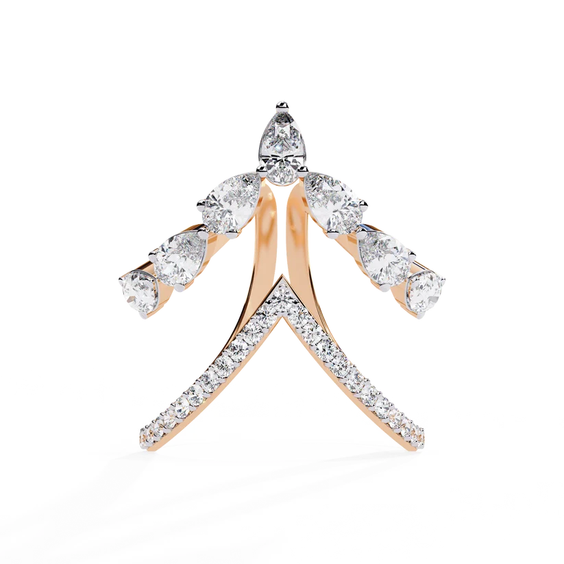 Chevron Diamond Ring Enhancer Guard in Solid Gold | Double V Wedding Ring Jacket