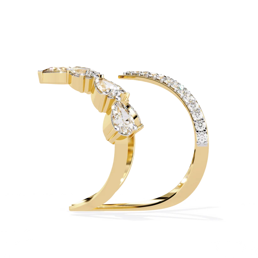 Chevron Diamond Ring Enhancer Guard in Solid Gold | Double V Wedding Ring Jacket