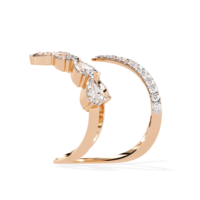 Chevron Diamond Ring Enhancer Guard in Solid Gold | Double V Wedding Ring Jacket
