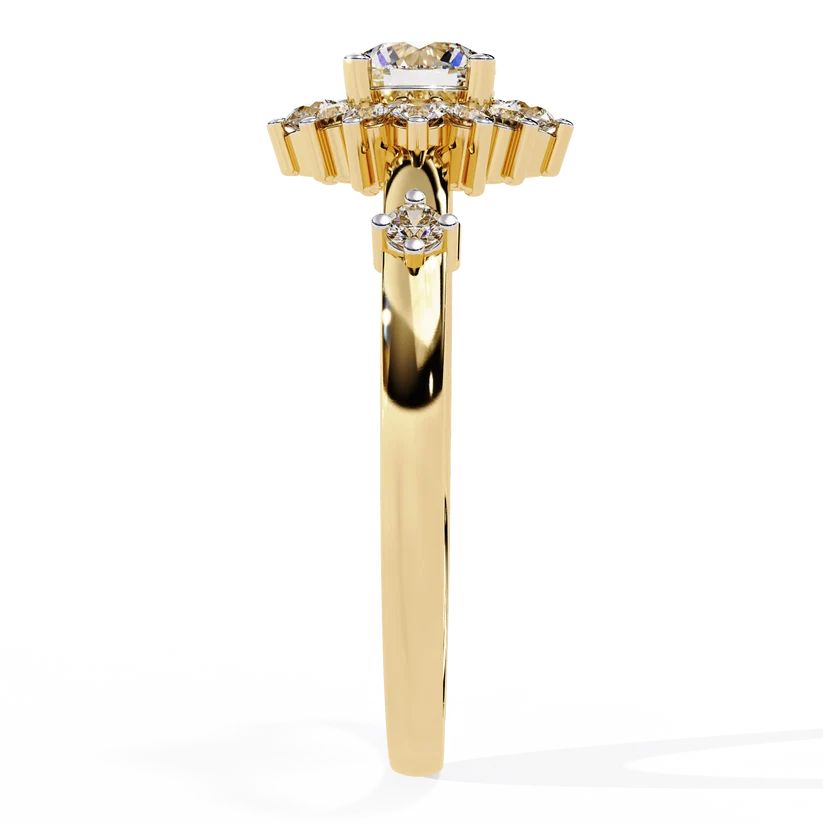 Round Halo Diamond Floral Engagement Ring in Solid Gold | Vintage Inspired Cluster Promise Ring for Women