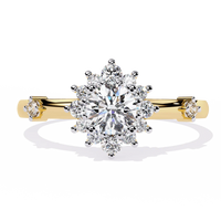 Round Halo Diamond Floral Engagement Ring in Solid Gold | Vintage Inspired Cluster Promise Ring for Women