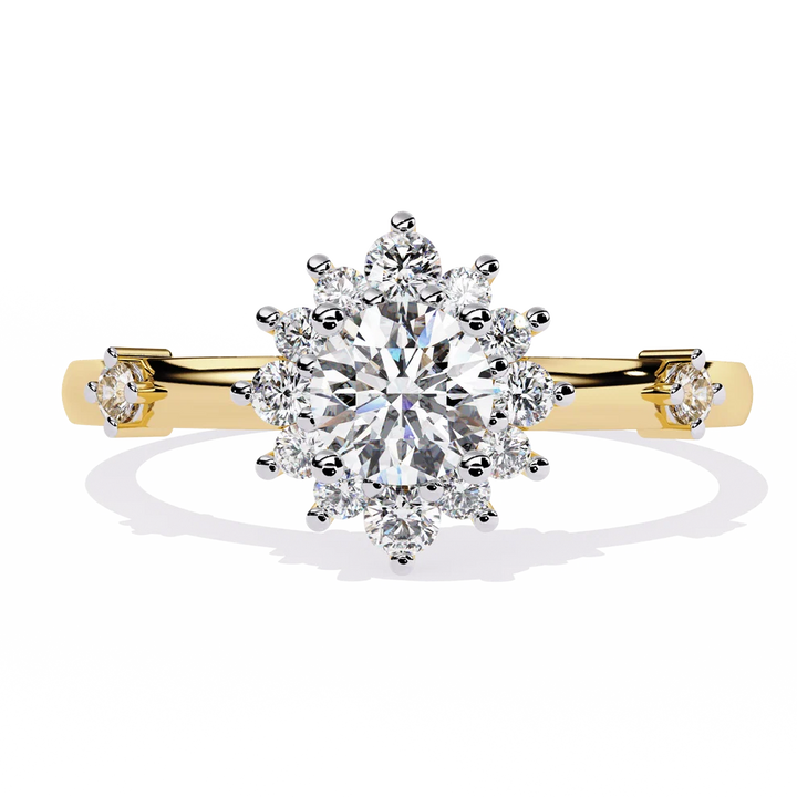 Round Halo Diamond Floral Engagement Ring in Solid Gold | Vintage Inspired Cluster Promise Ring for Women