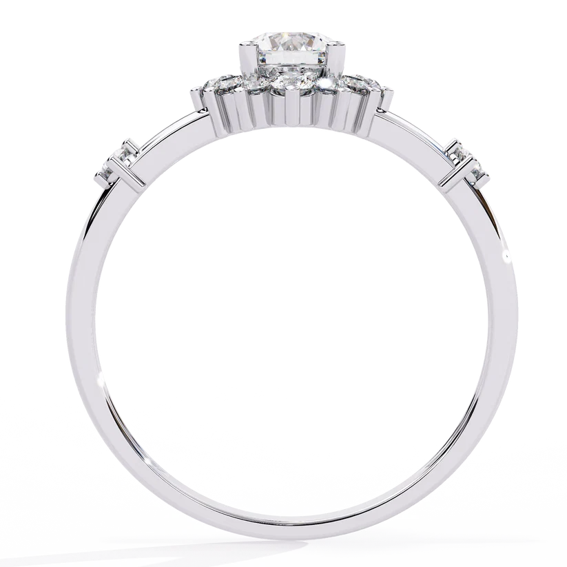 Round Halo Diamond Floral Engagement Ring in Solid Gold | Vintage Inspired Cluster Promise Ring for Women
