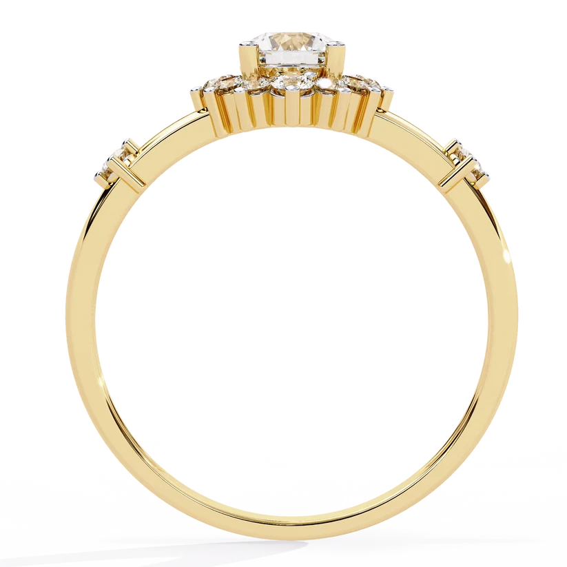 Round Halo Diamond Floral Engagement Ring in Solid Gold | Vintage Inspired Cluster Promise Ring for Women