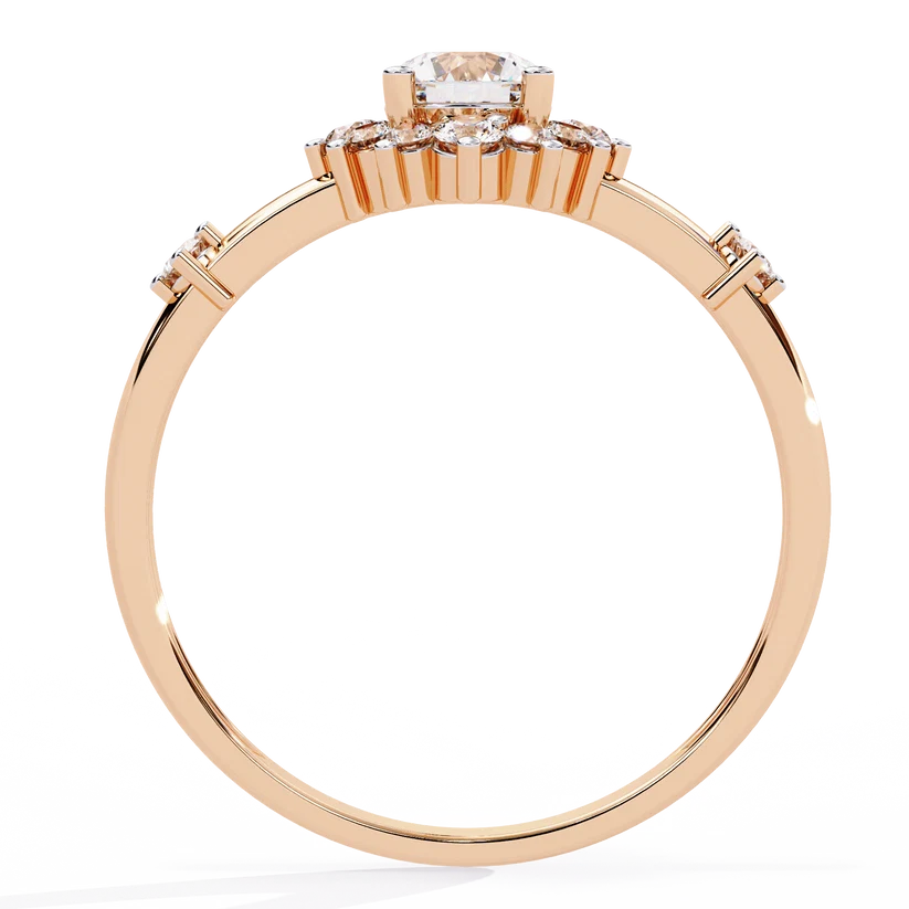 Round Halo Diamond Floral Engagement Ring in Solid Gold | Vintage Inspired Cluster Promise Ring for Women