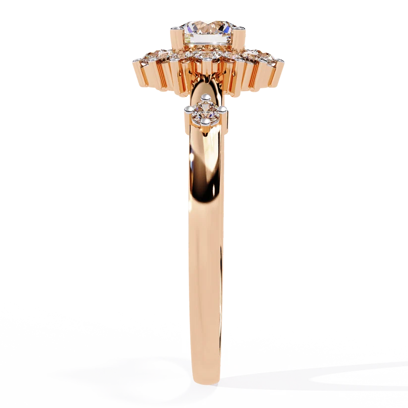 Round Halo Diamond Floral Engagement Ring in Solid Gold | Vintage Inspired Cluster Promise Ring for Women