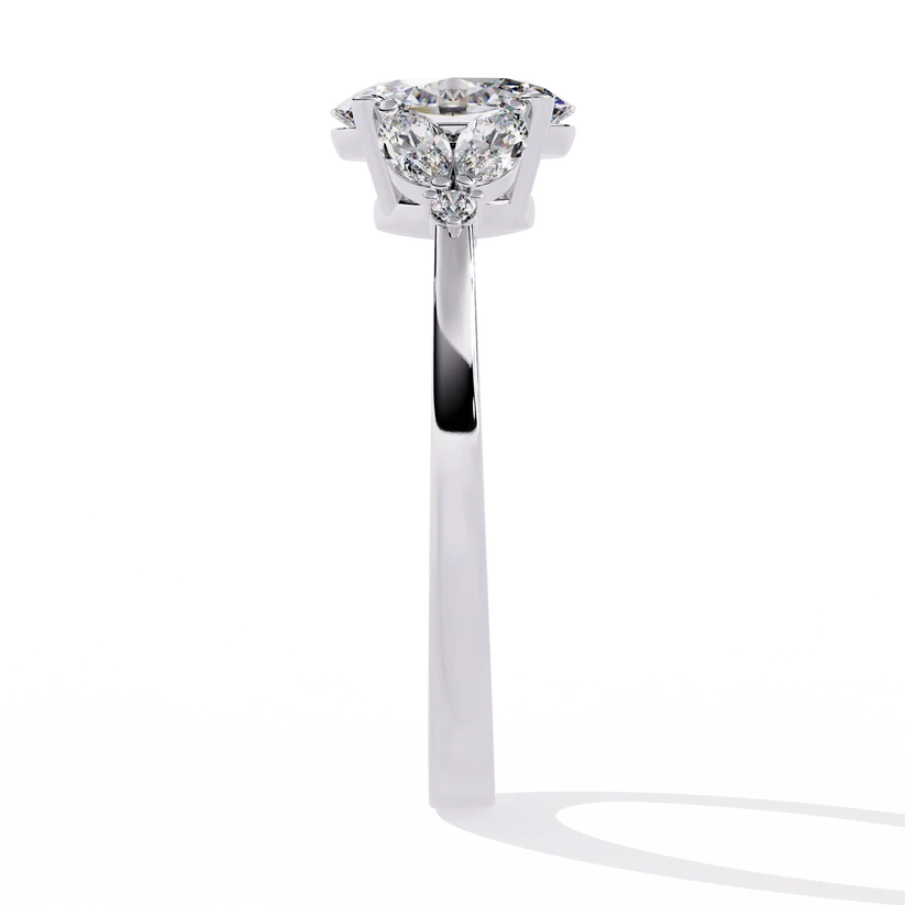 Luxury Oval Diamond Gold Ring with Marquise Side Diamonds