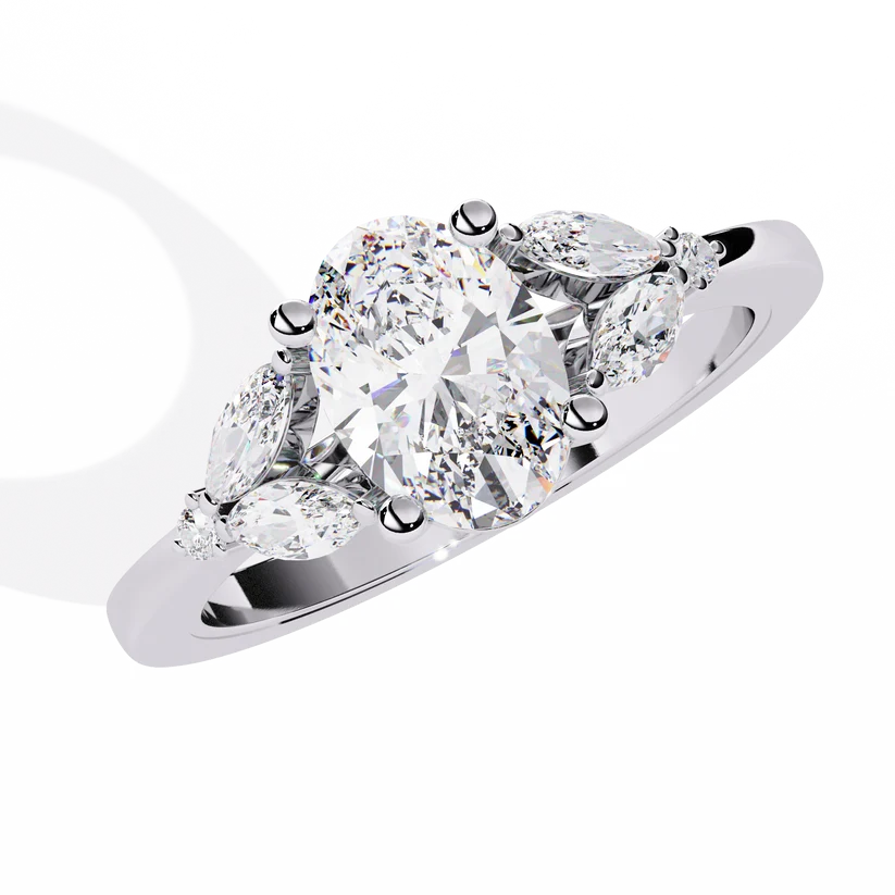 Luxury Oval Diamond Gold Ring with Marquise Side Diamonds