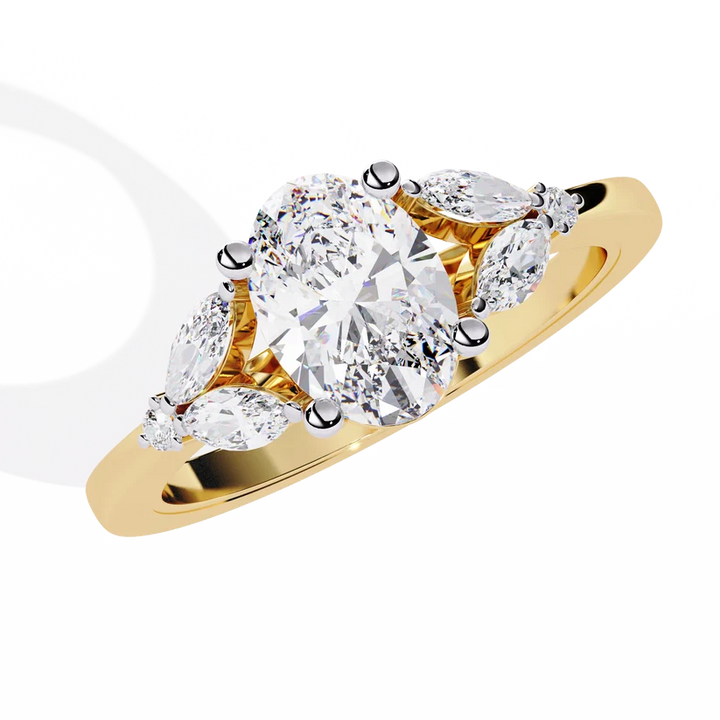 Luxury Oval Diamond Gold Ring with Marquise Side Diamonds
