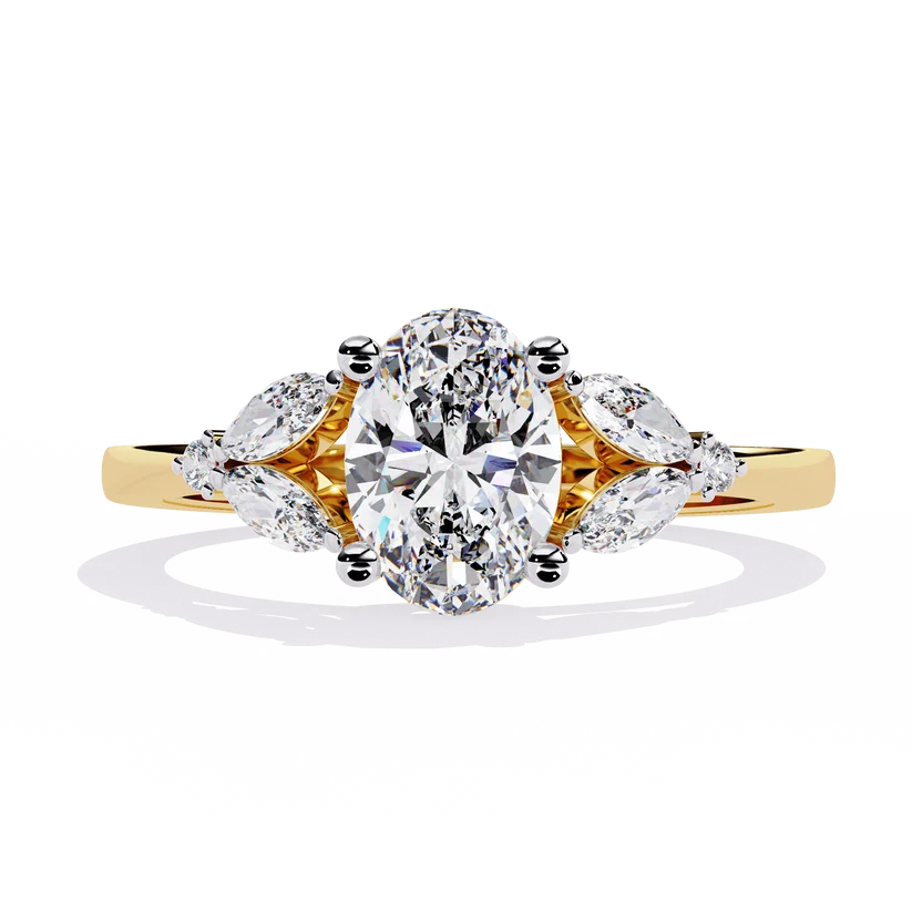 Luxury Oval Diamond Gold Ring with Marquise Side Diamonds