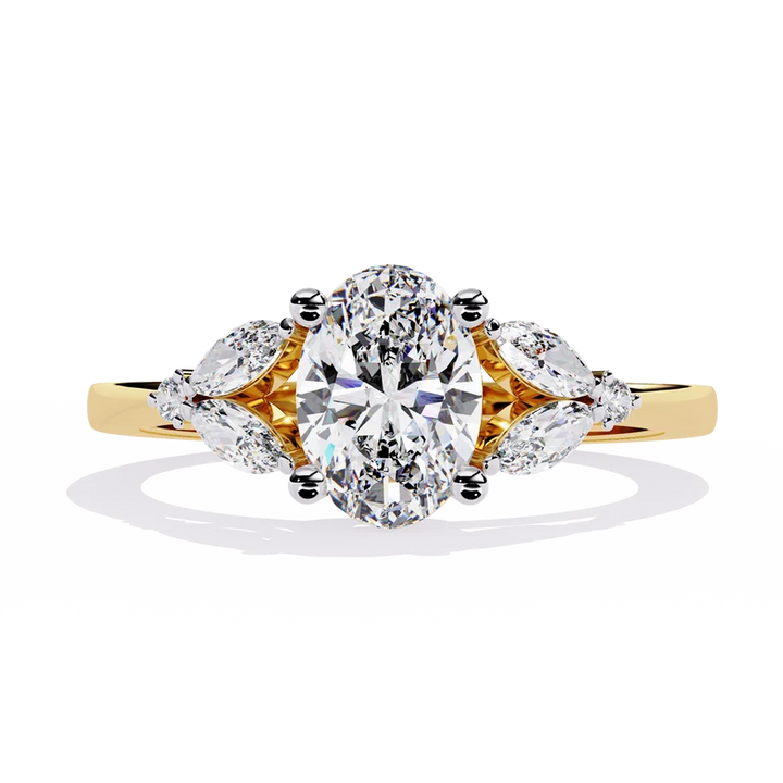 Luxury Oval Diamond Gold Ring with Marquise Side Diamonds