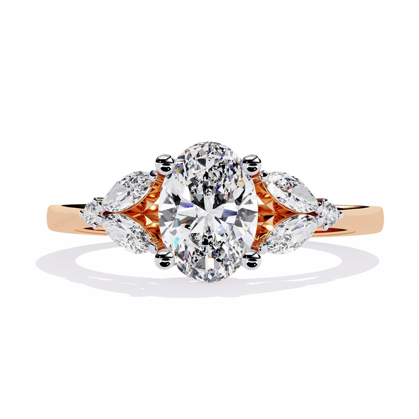 Luxury Oval Diamond Gold Ring with Marquise Side Diamonds