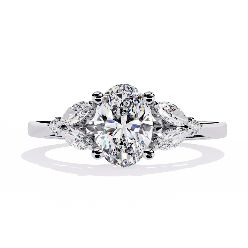 Luxury Oval Diamond Gold Ring with Marquise Side Diamonds