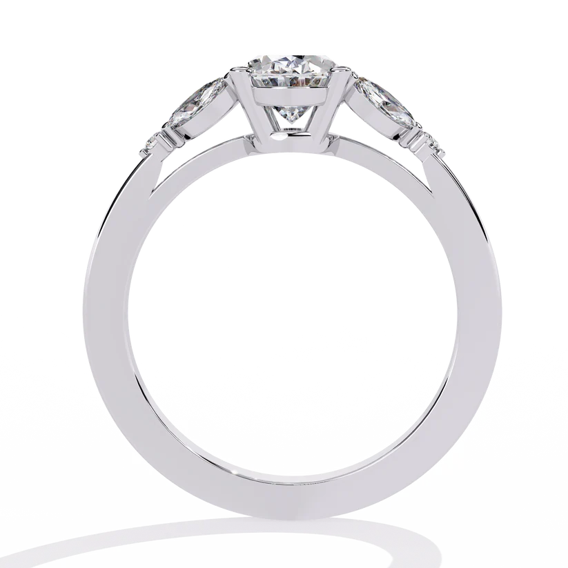 Luxury Oval Diamond Gold Ring with Marquise Side Diamonds