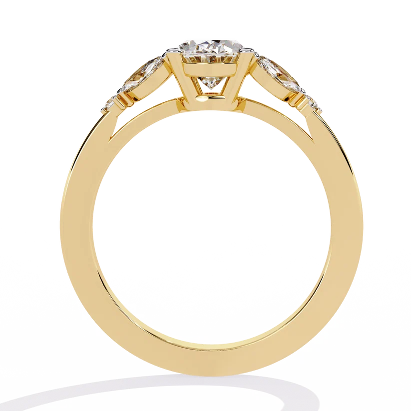 Luxury Oval Diamond Gold Ring with Marquise Side Diamonds