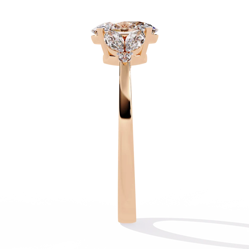 Luxury Oval Diamond Gold Ring with Marquise Side Diamonds
