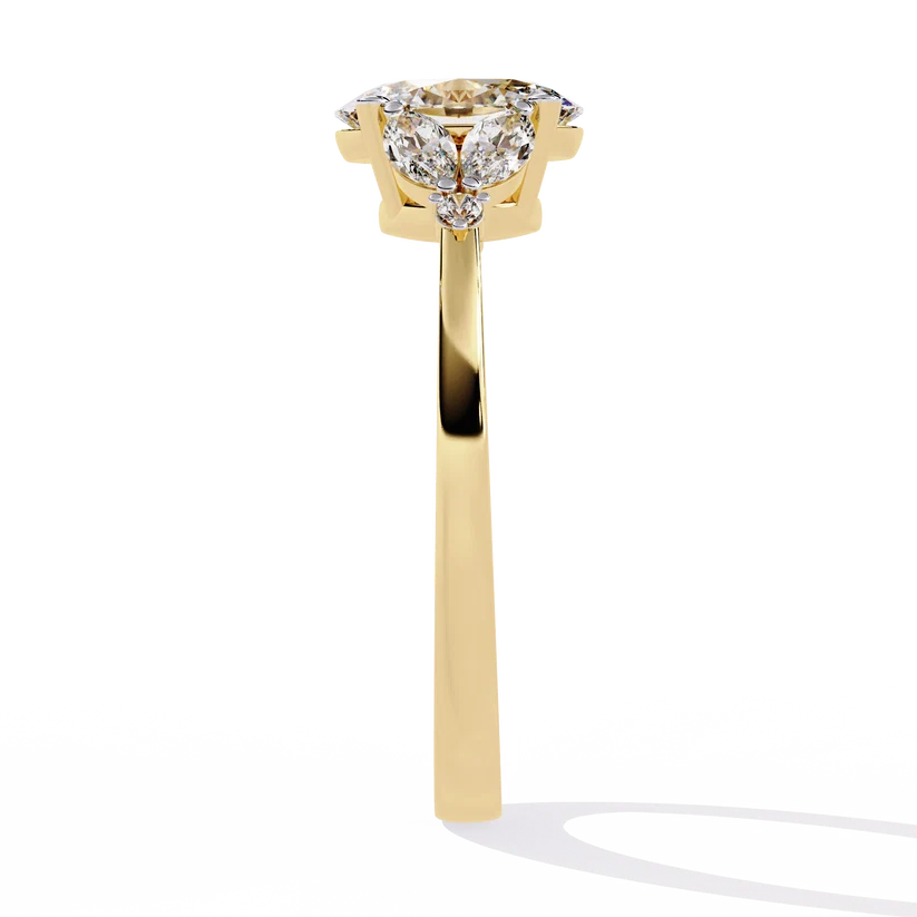 Luxury Oval Diamond Gold Ring with Marquise Side Diamonds