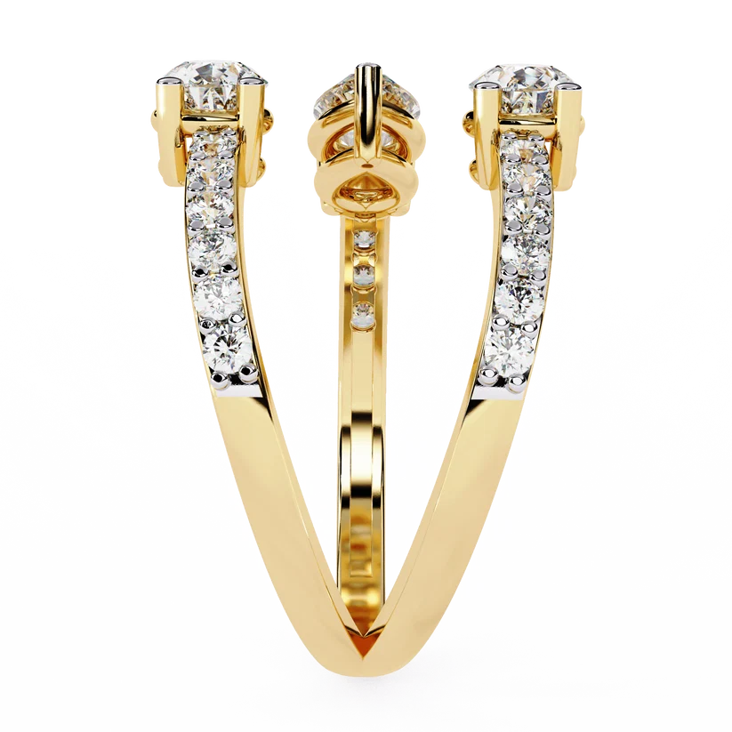 Triple Pear Diamond Bypass Wrap Ring in Solid Gold | Open Spiral Diamond Statement Ring