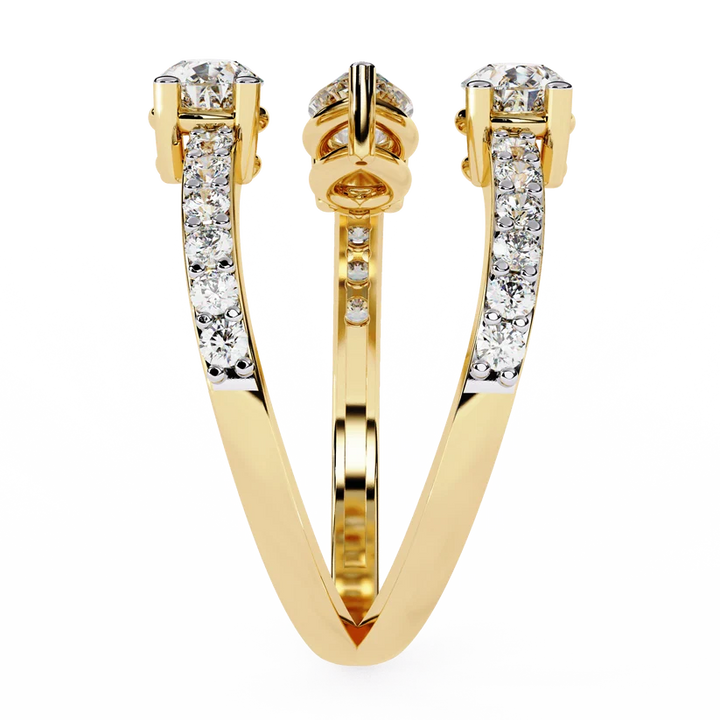 Triple Pear Diamond Bypass Wrap Ring in Solid Gold | Open Spiral Diamond Statement Ring