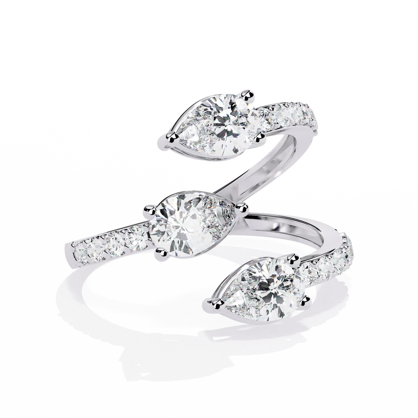 Triple Pear Diamond Bypass Wrap Ring in Solid Gold | Open Spiral Diamond Statement Ring