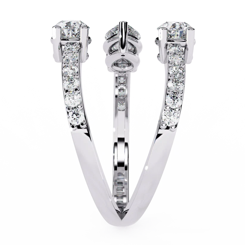 Triple Pear Diamond Bypass Wrap Ring in Solid Gold | Open Spiral Diamond Statement Ring