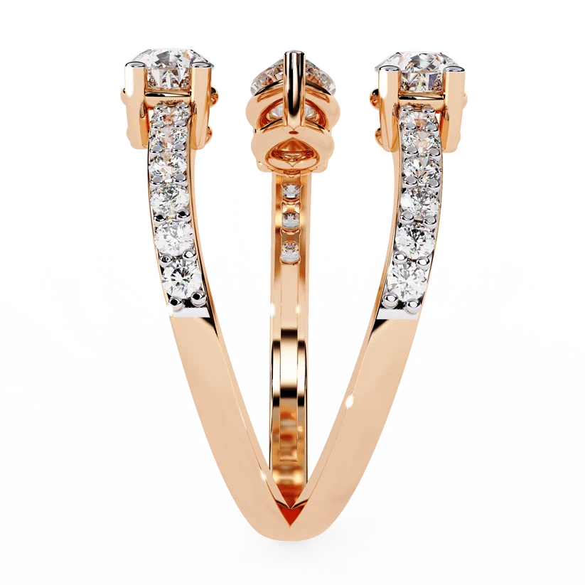 Triple Pear Diamond Bypass Wrap Ring in Solid Gold | Open Spiral Diamond Statement Ring