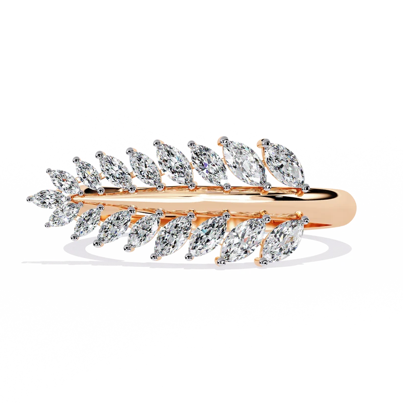 Marquise Diamond Leaf Vine Gold Ring – Elegant Nature-Inspired Statement Ring