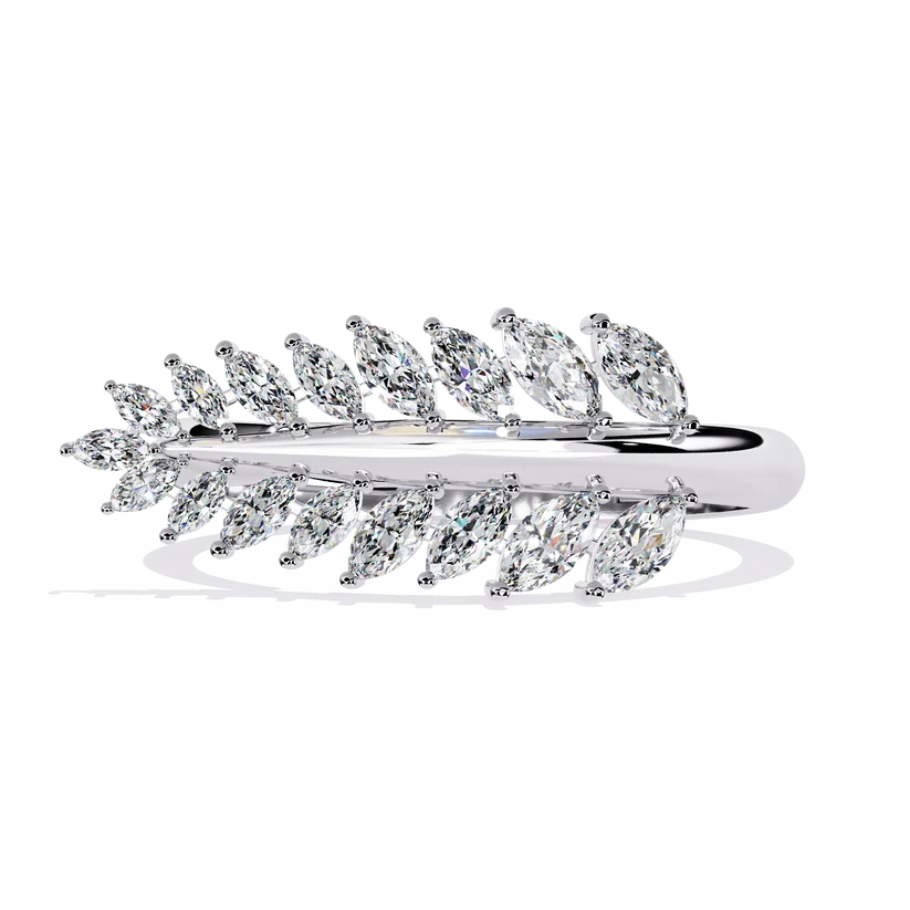 Marquise Diamond Leaf Vine Gold Ring – Elegant Nature-Inspired Statement Ring