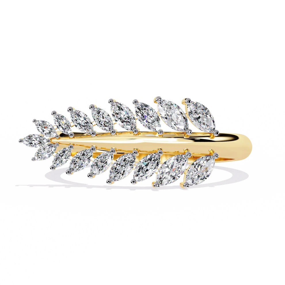 Marquise Diamond Leaf Vine Gold Ring – Elegant Nature-Inspired Statement Ring