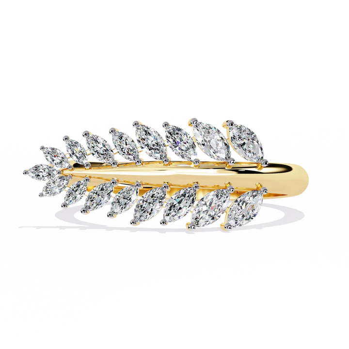 Marquise Diamond Leaf Vine Gold Ring – Elegant Nature-Inspired Statement Ring