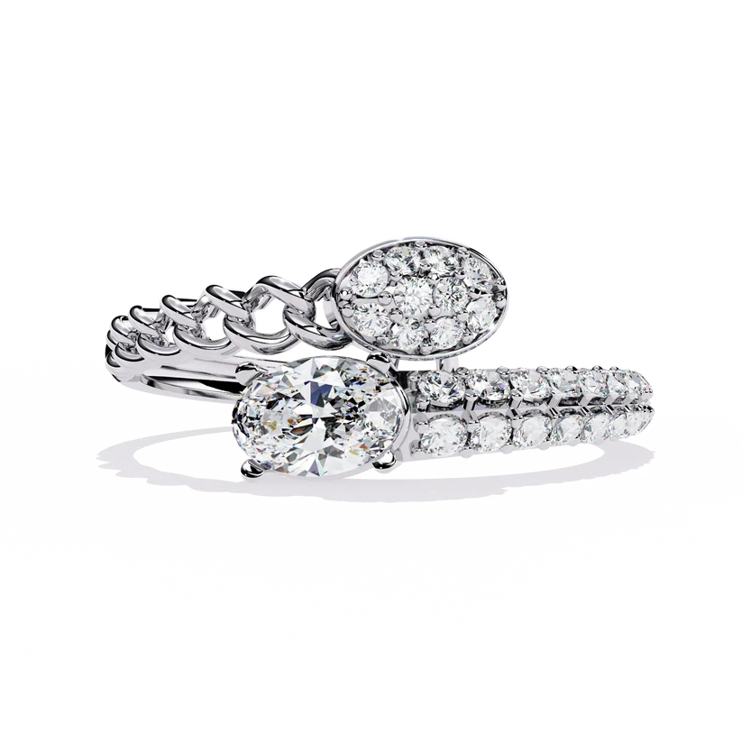 Oval Diamond Cluster Twist Gold Ring – Elegant Double-Band Statement Ring