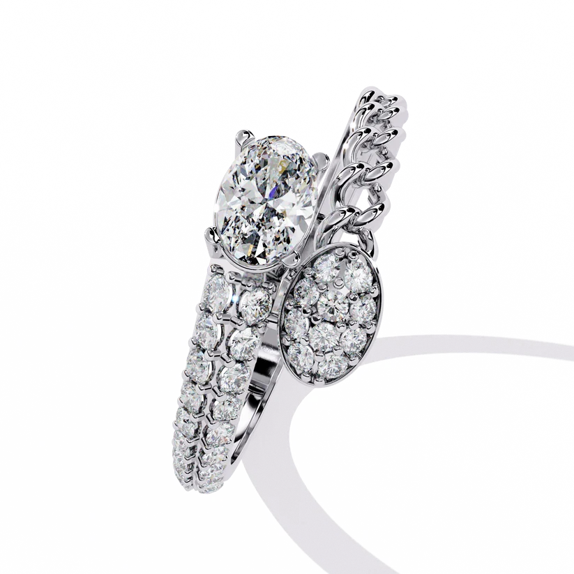 Oval Diamond Cluster Twist Gold Ring – Elegant Double-Band Statement Ring