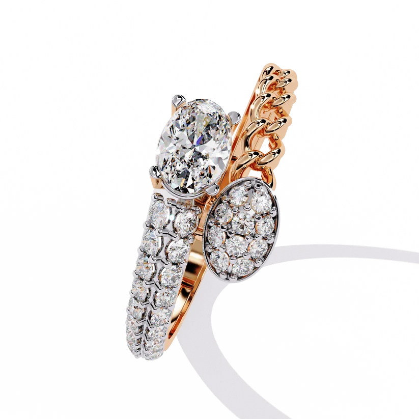 Oval Diamond Cluster Twist Gold Ring – Elegant Double-Band Statement Ring