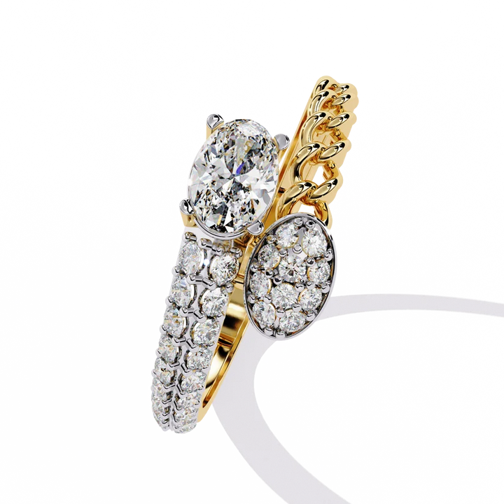 Oval Diamond Cluster Twist Gold Ring – Elegant Double-Band Statement Ring