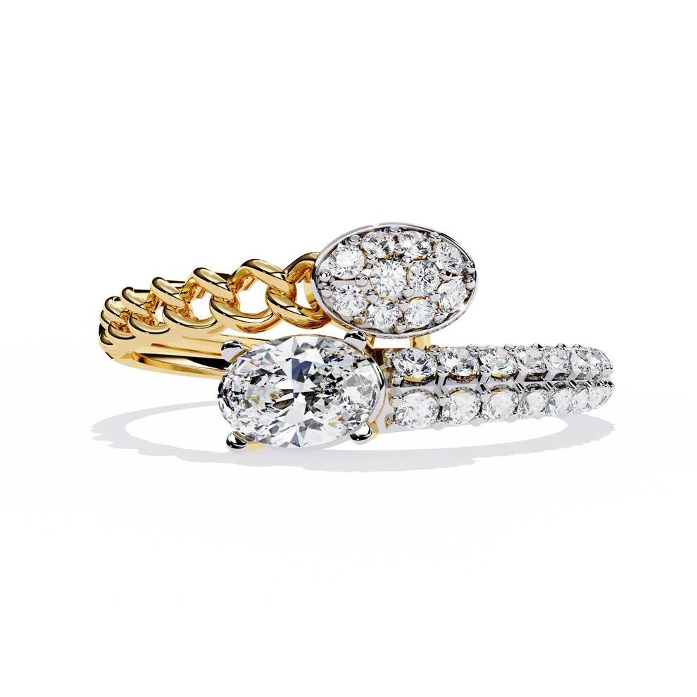 Oval Diamond Cluster Twist Gold Ring – Elegant Double-Band Statement Ring