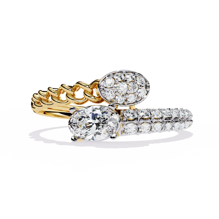 Oval Diamond Cluster Twist Gold Ring – Elegant Double-Band Statement Ring