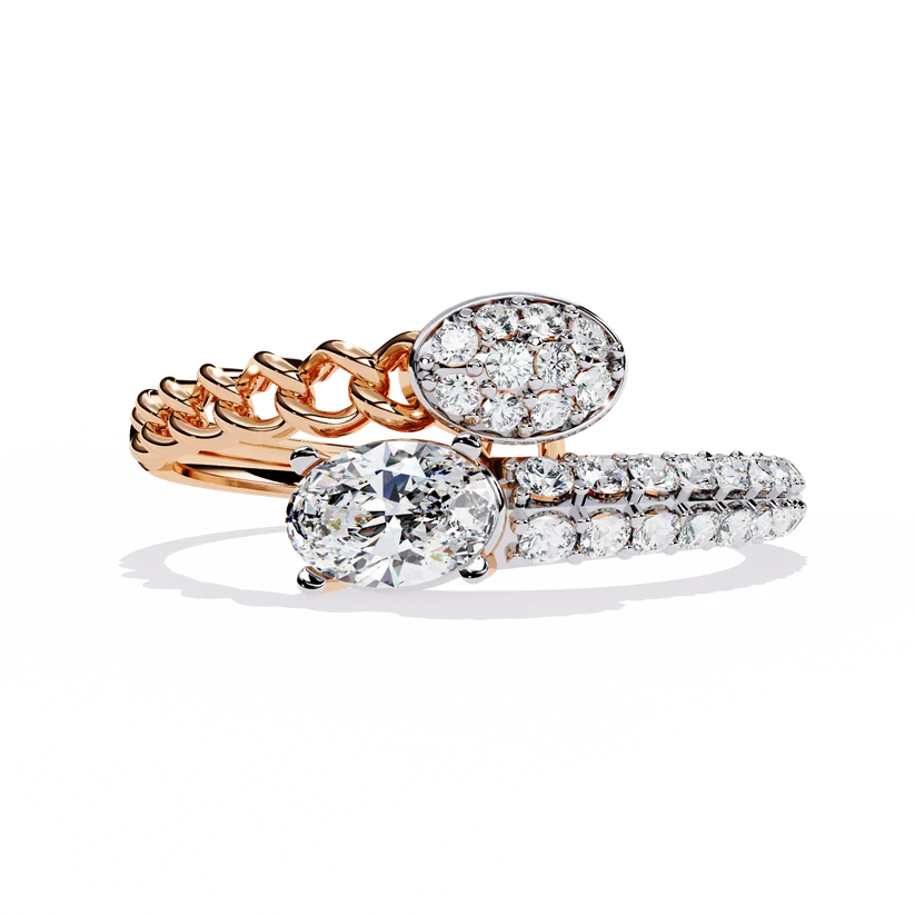 Oval Diamond Cluster Twist Gold Ring – Elegant Double-Band Statement Ring