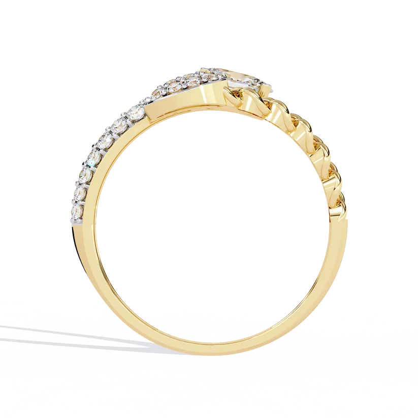 Oval Diamond Cluster Twist Gold Ring – Elegant Double-Band Statement Ring