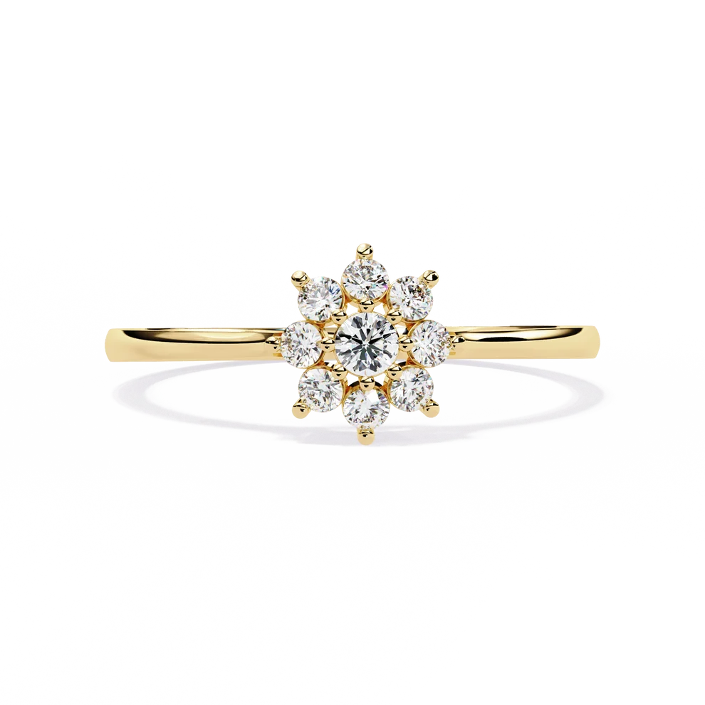 Floral Diamond Cluster Gold Ring – Elegant Flower Halo Engagement Ring