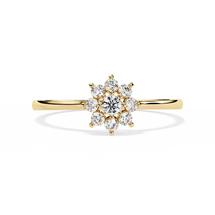 Floral Diamond Cluster Gold Ring – Elegant Flower Halo Engagement Ring