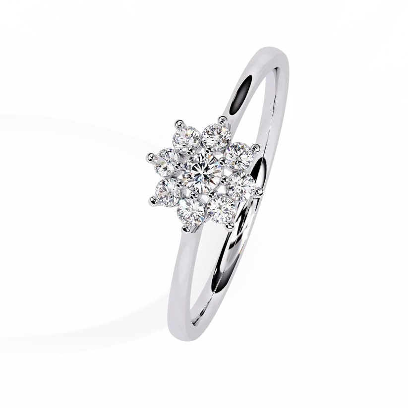 Floral Diamond Cluster Gold Ring – Elegant Flower Halo Engagement Ring